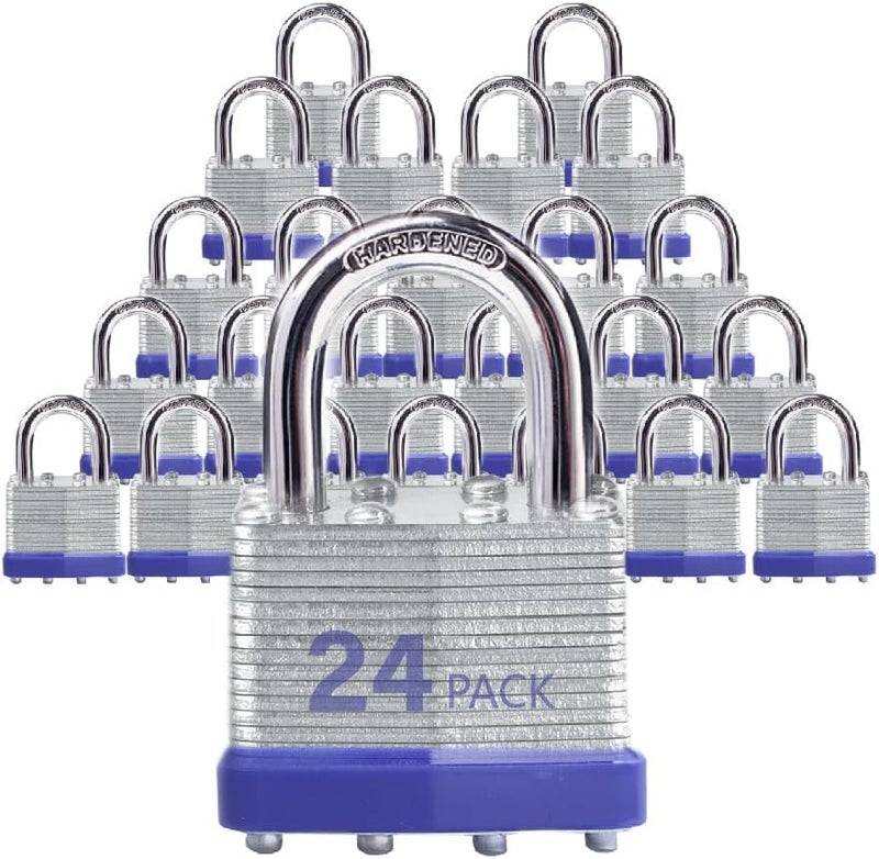 XanHen Keyed Alike Laminated Steel Keyed Padlocks with Normal Shackle, 24 Pack, for Hasp Latch, Sheds, Fences, Storage Locker, School, Gym - Image 1